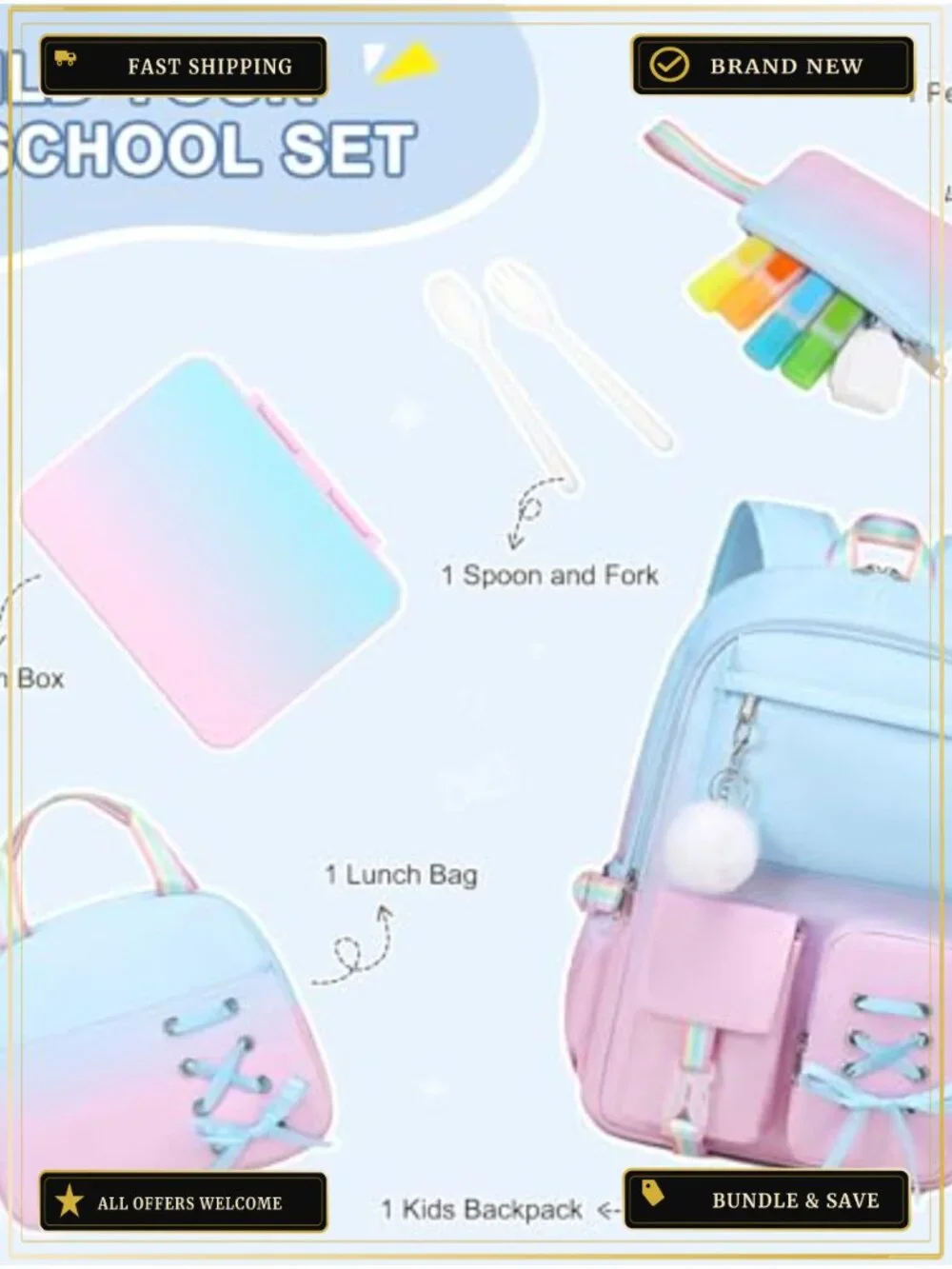 Girls Backpack with Bento Lunch Box Set, School Bag Bookbag with Insulated